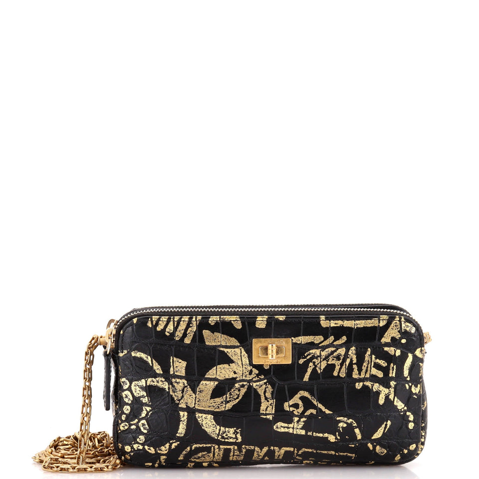Reissue Zip Clutch with Chain Graffiti Crocodile Embossed Calfskin