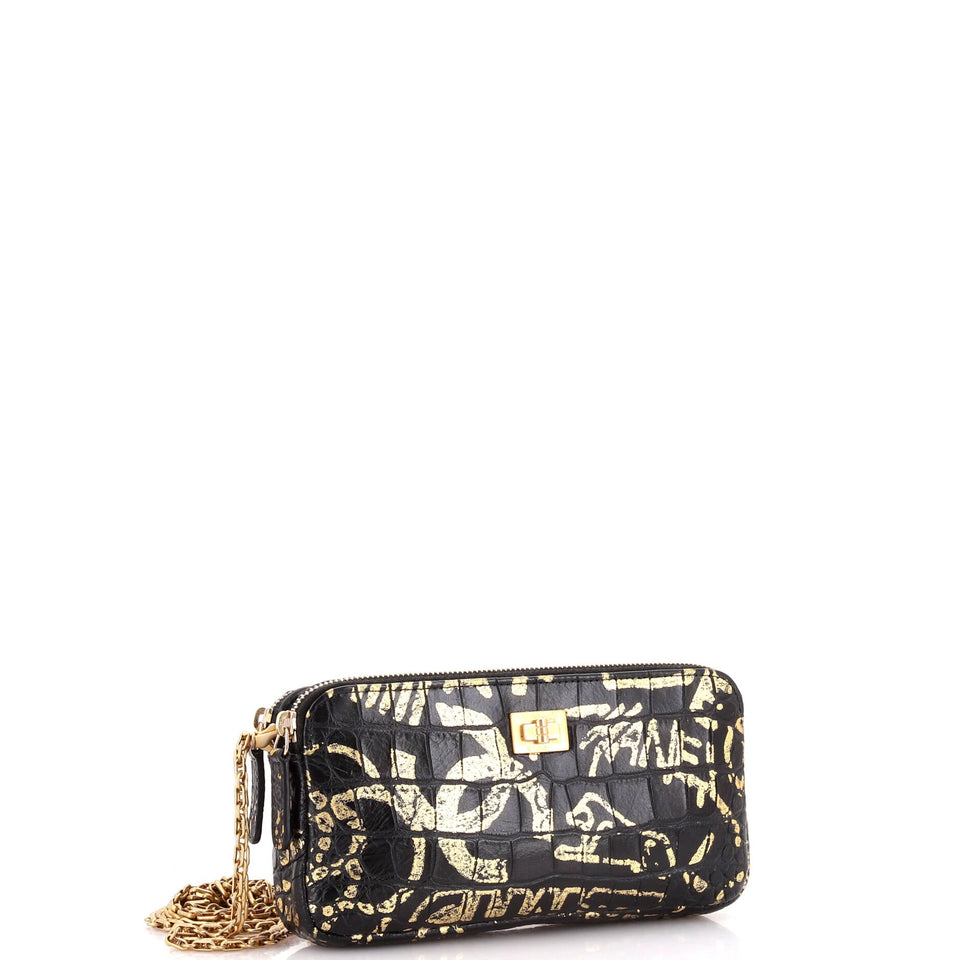 Reissue Zip Clutch with Chain Graffiti Crocodile Embossed Calfskin