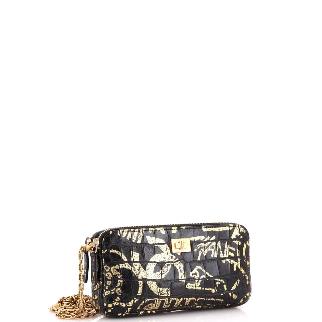 Reissue Zip Clutch with Chain Graffiti Crocodile Embossed Calfskin