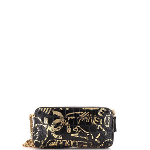 Reissue Zip Clutch with Chain Graffiti Crocodile Embossed Calfskin