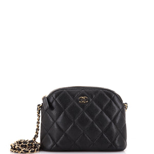 CC Dome Zip Clutch with Chain Quilted Caviar Mini
