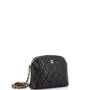 CC Dome Zip Clutch with Chain Quilted Caviar Mini