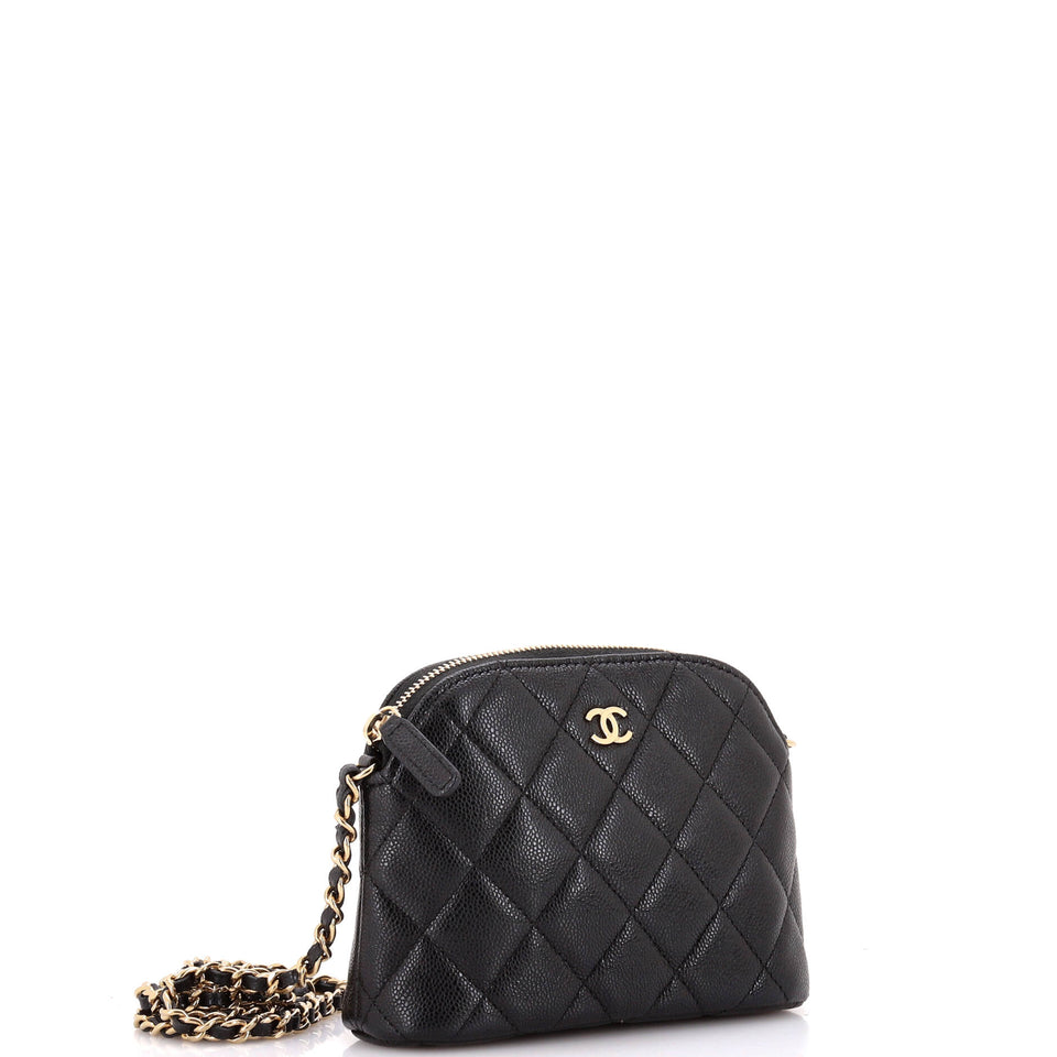 CC Dome Zip Clutch with Chain Quilted Caviar Mini