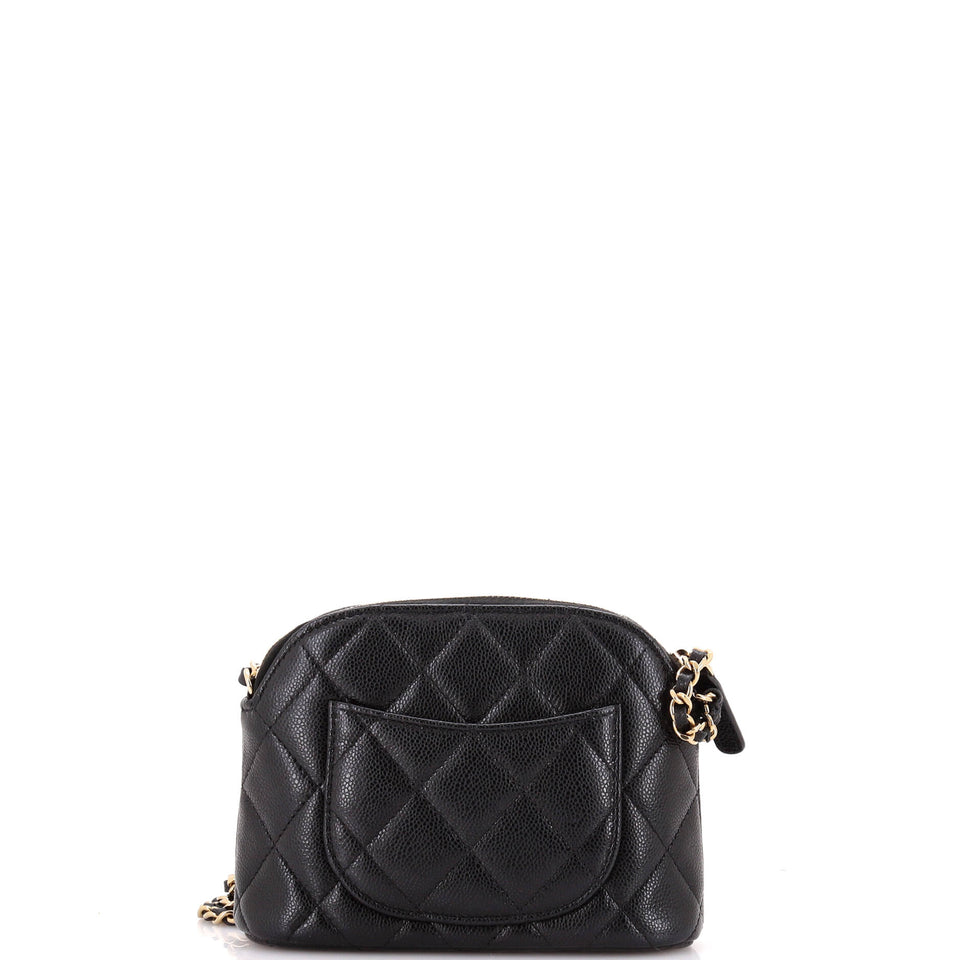 CC Dome Zip Clutch with Chain Quilted Caviar Mini