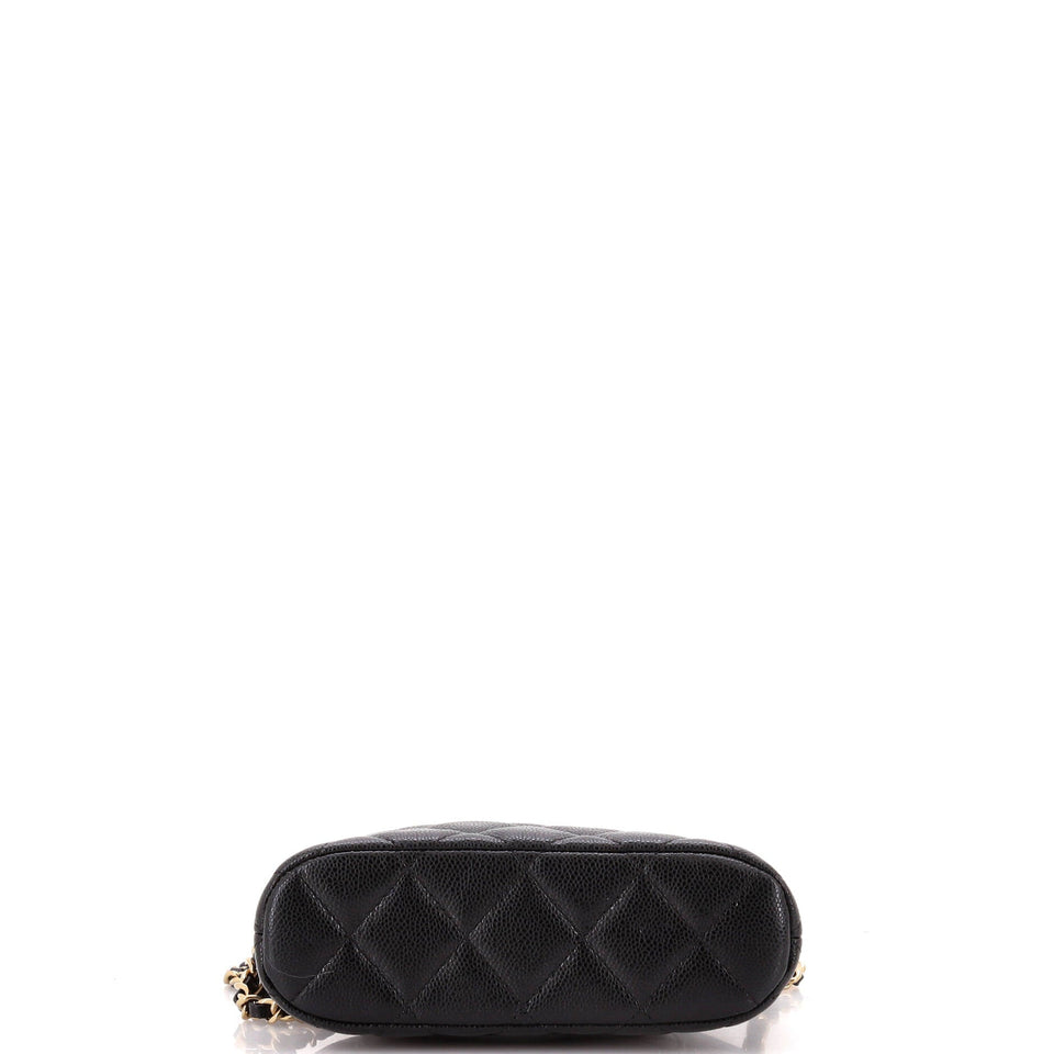 CC Dome Zip Clutch with Chain Quilted Caviar Mini