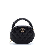 CC Ruched Oval Top Handle Quilted Lambskin Mini
