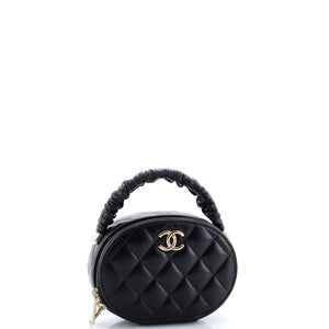 CC Ruched Oval Top Handle Quilted Lambskin Mini