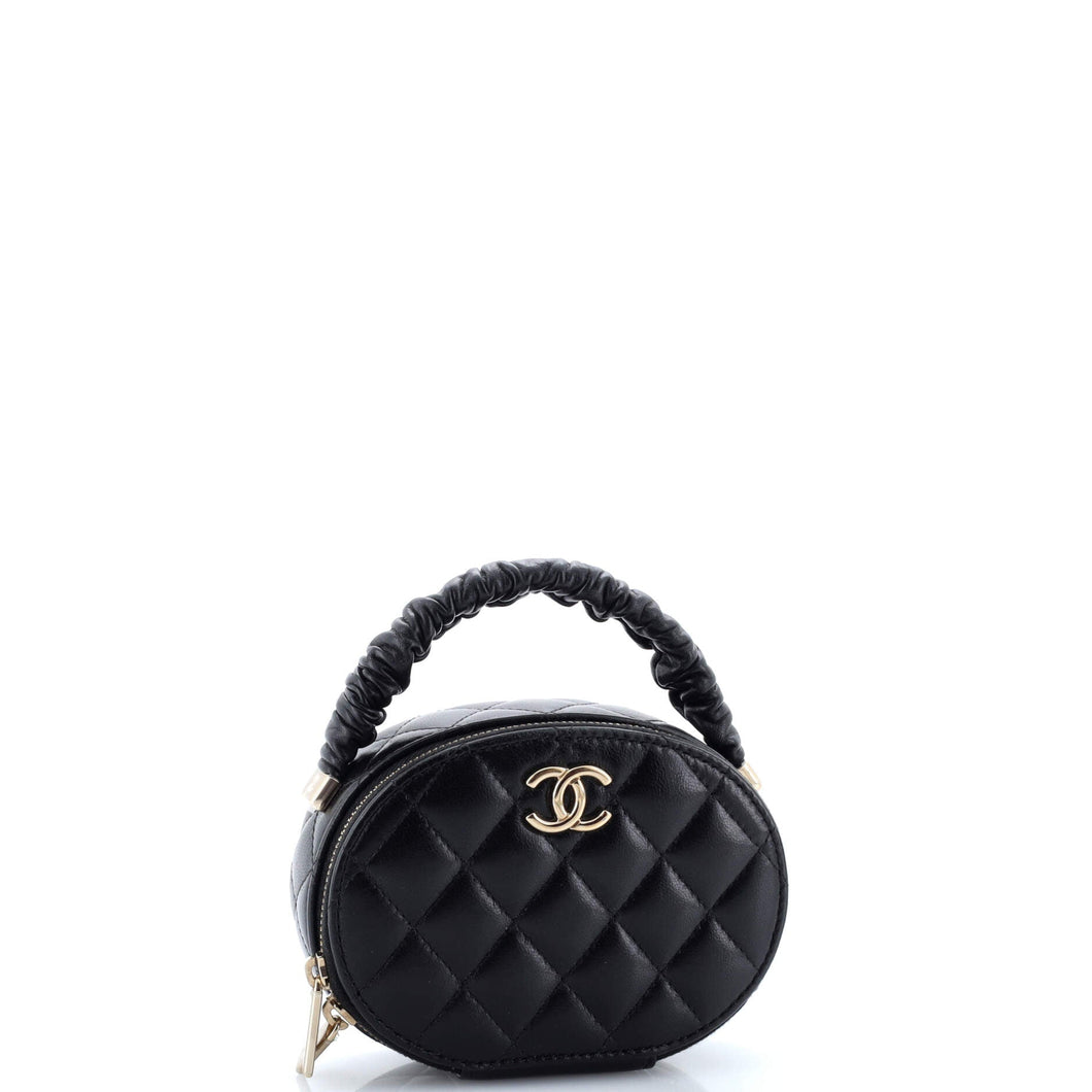 CC Ruched Oval Top Handle Quilted Lambskin Mini