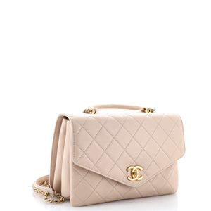 Gold Top Handle Bag Quilted Lambskin Medium