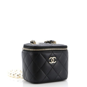 Vanity Case with Pearl Chain Quilted Lambskin Mini