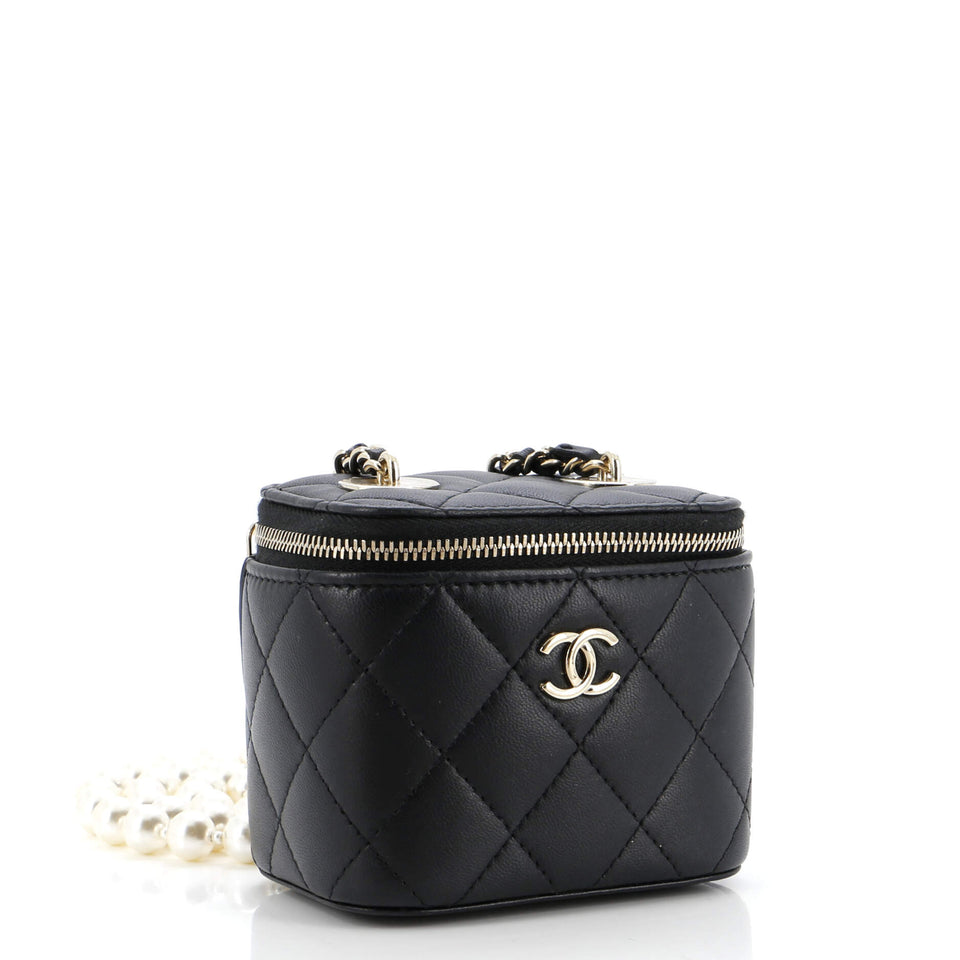 Vanity Case with Pearl Chain Quilted Lambskin Mini