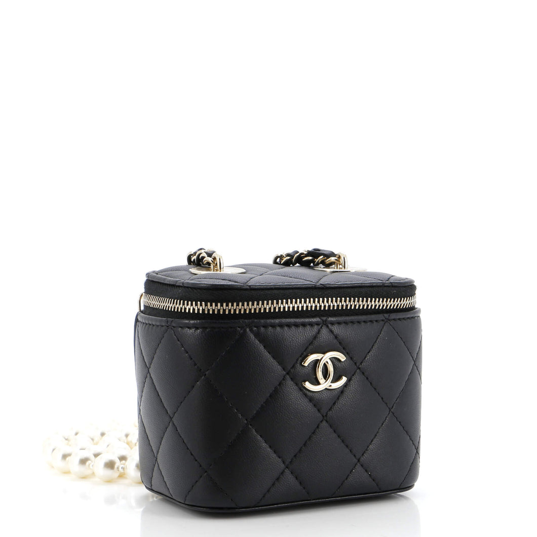 Vanity Case with Pearl Chain Quilted Lambskin Mini