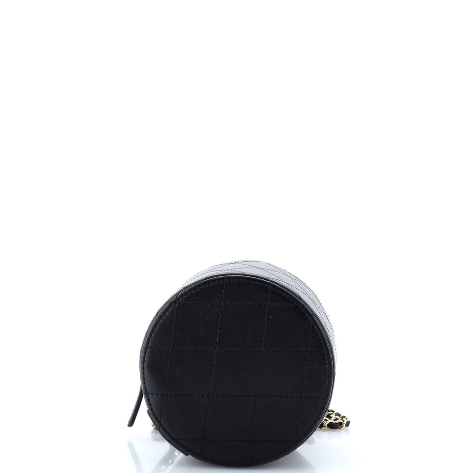 CC Round Vanity Case with Chain Quilted Lambskin Mini