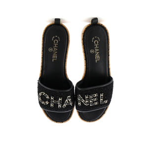 Women's Chain CHA-NEL Mule Sandals Tweed and Cork