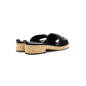 Women's Chain CHA-NEL Mule Sandals Tweed and Cork