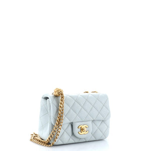 Sweet Camellia Adjustable Chain Square Flap Bag Quilted Lambskin Mini