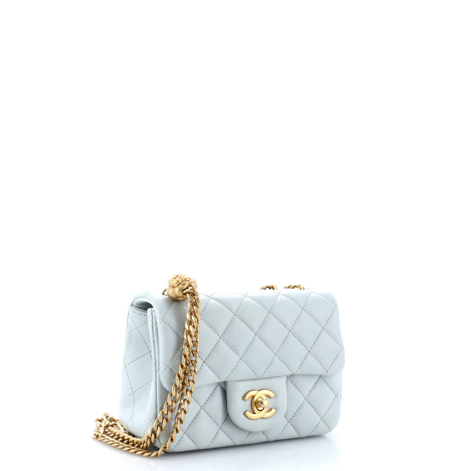 Sweet Camellia Adjustable Chain Square Flap Bag Quilted Lambskin Mini