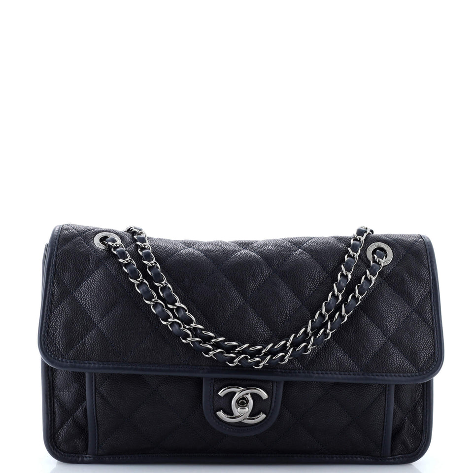 French Riviera Flap Bag Quilted Caviar Large