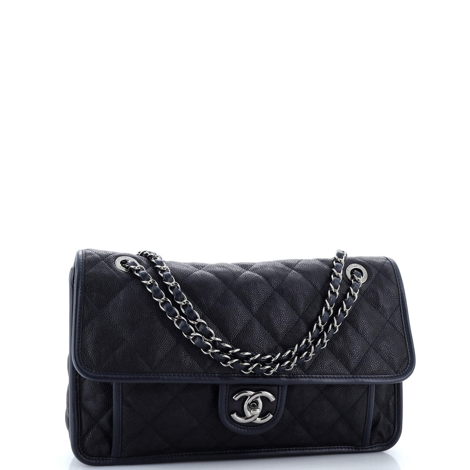 French Riviera Flap Bag Quilted Caviar Large