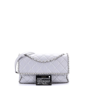 Running Chain Around Flap Bag Quilted Crumpled Calfskin Large