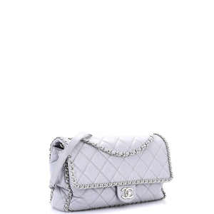 Running Chain Around Flap Bag Quilted Crumpled Calfskin Large