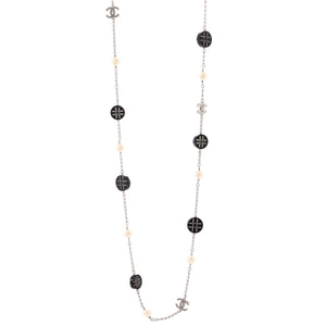 CC Station Long Necklace Faux Pearls and Resin with Metal and Crystals