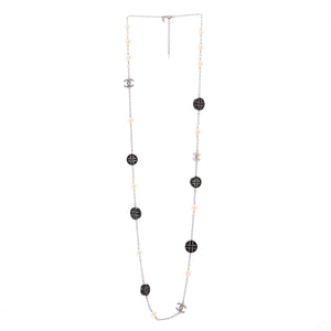 CC Station Long Necklace Faux Pearls and Resin with Metal and Crystals