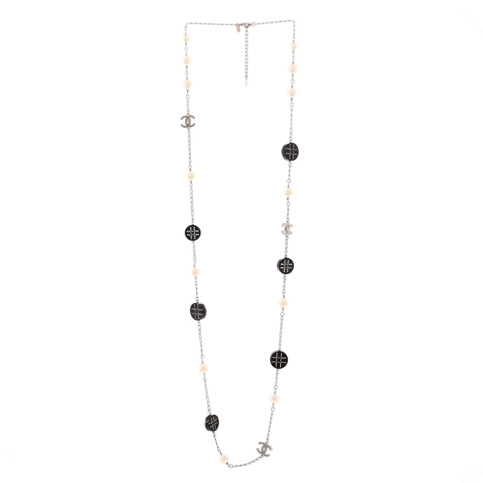 CC Station Long Necklace Faux Pearls and Resin with Metal and Crystals