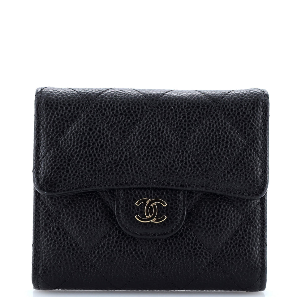 CC Compact Classic Flap Wallet Quilted Caviar