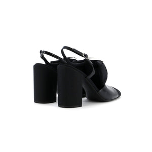 Women's Cap Toe Camellia Bow Slingback Pumps Crumpled Shiny Fabric with Grosgrain