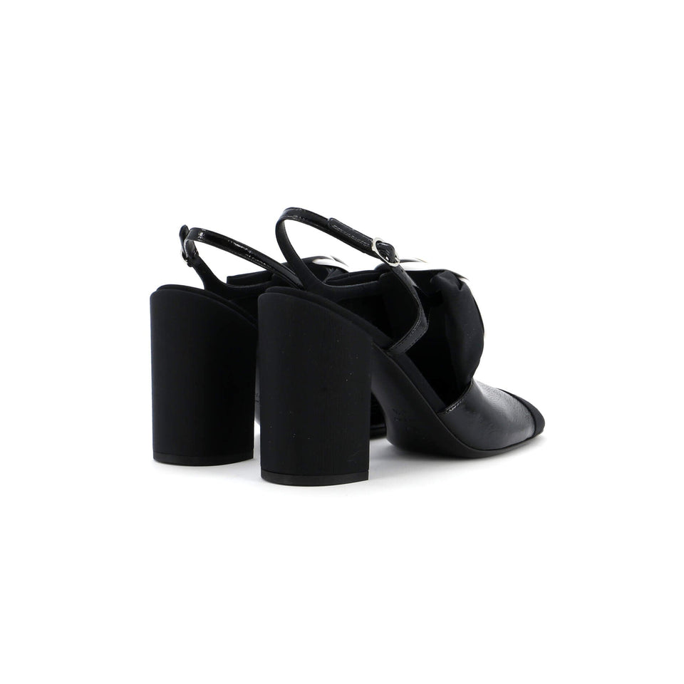 Women's Cap Toe Camellia Bow Slingback Pumps Crumpled Shiny Fabric with Grosgrain