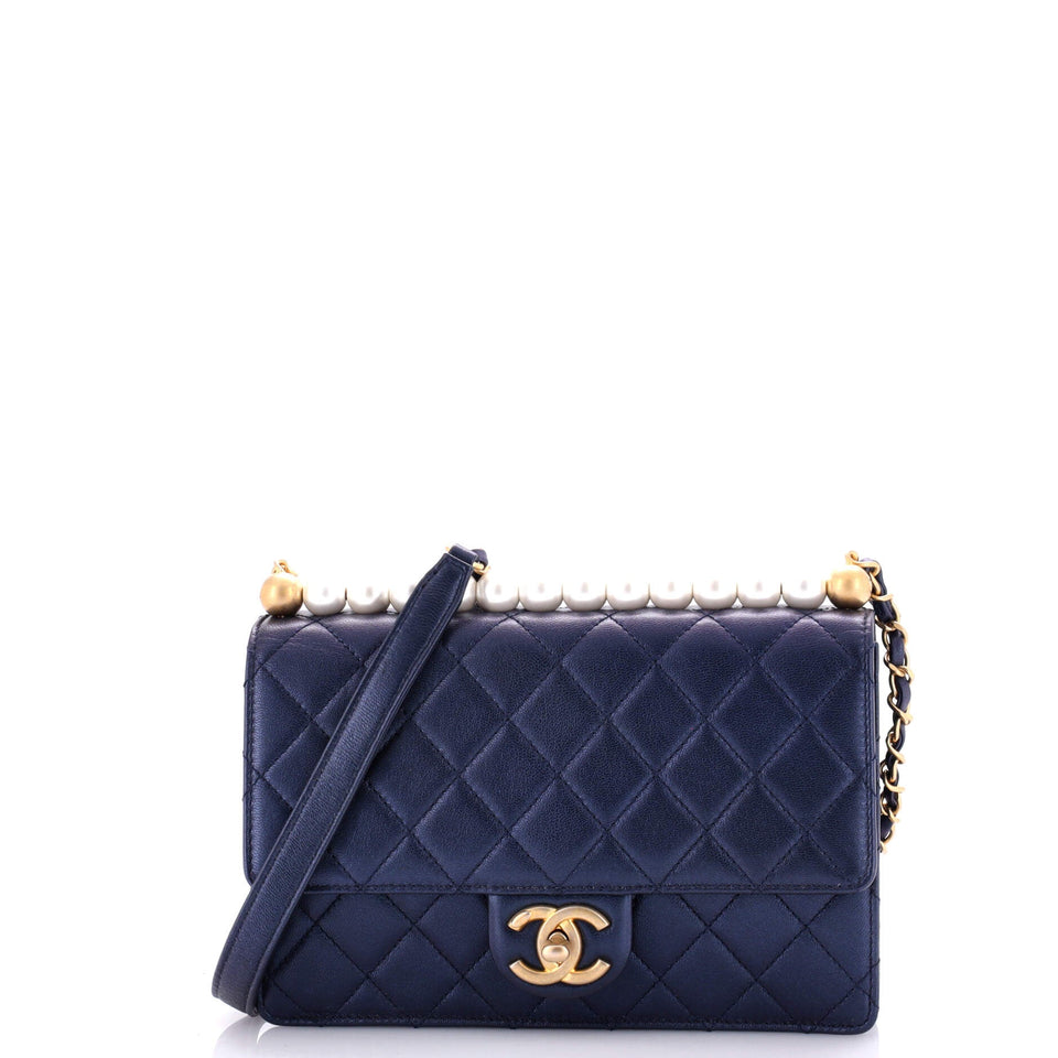Chic Pearls Flap Bag Quilted Lambskin Small