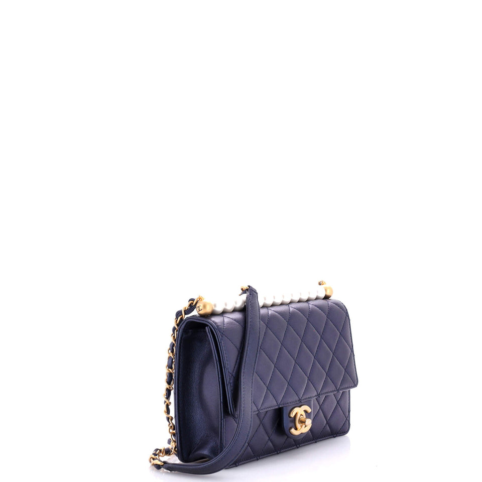 Chic Pearls Flap Bag Quilted Lambskin Small