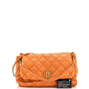 Retro Chain Accordion Flap Bag Quilted Leather Large