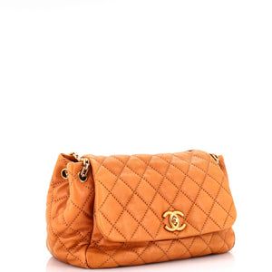 Retro Chain Accordion Flap Bag Quilted Leather Large