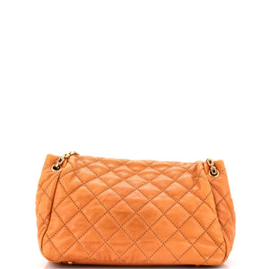 Retro Chain Accordion Flap Bag Quilted Leather Large