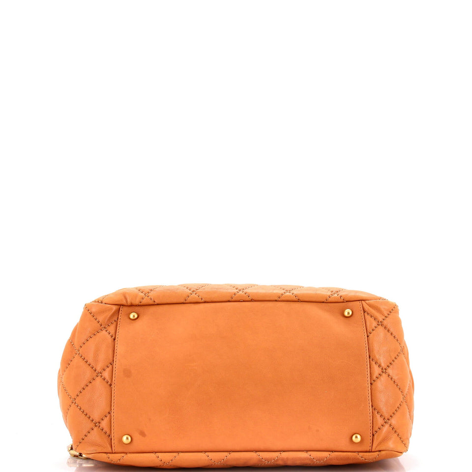 Retro Chain Accordion Flap Bag Quilted Leather Large