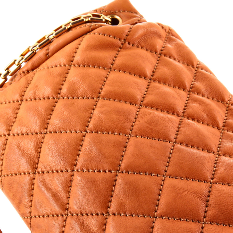 Retro Chain Accordion Flap Bag Quilted Leather Large