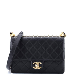 Chic Pearls Flap Bag Quilted Lambskin Small