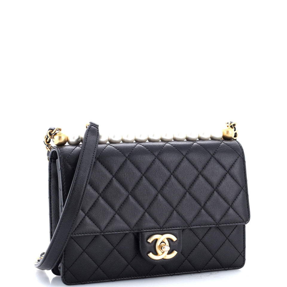 Chic Pearls Flap Bag Quilted Lambskin Small