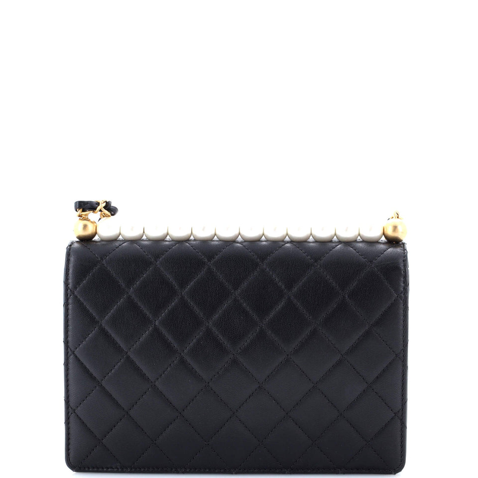 Chic Pearls Flap Bag Quilted Lambskin Small