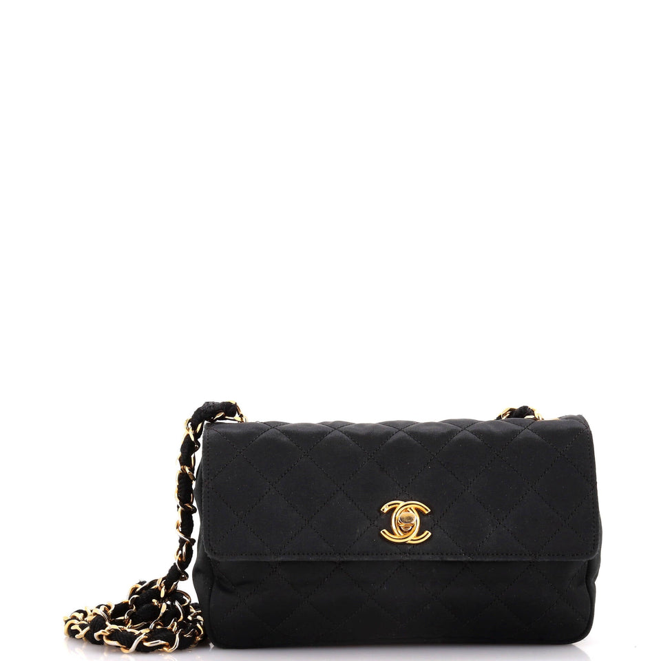 Vintage CC Chain Flap Bag Quilted Satin Mini