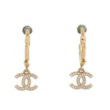 CC Hoop Dangle Earrings Metal with Crystal