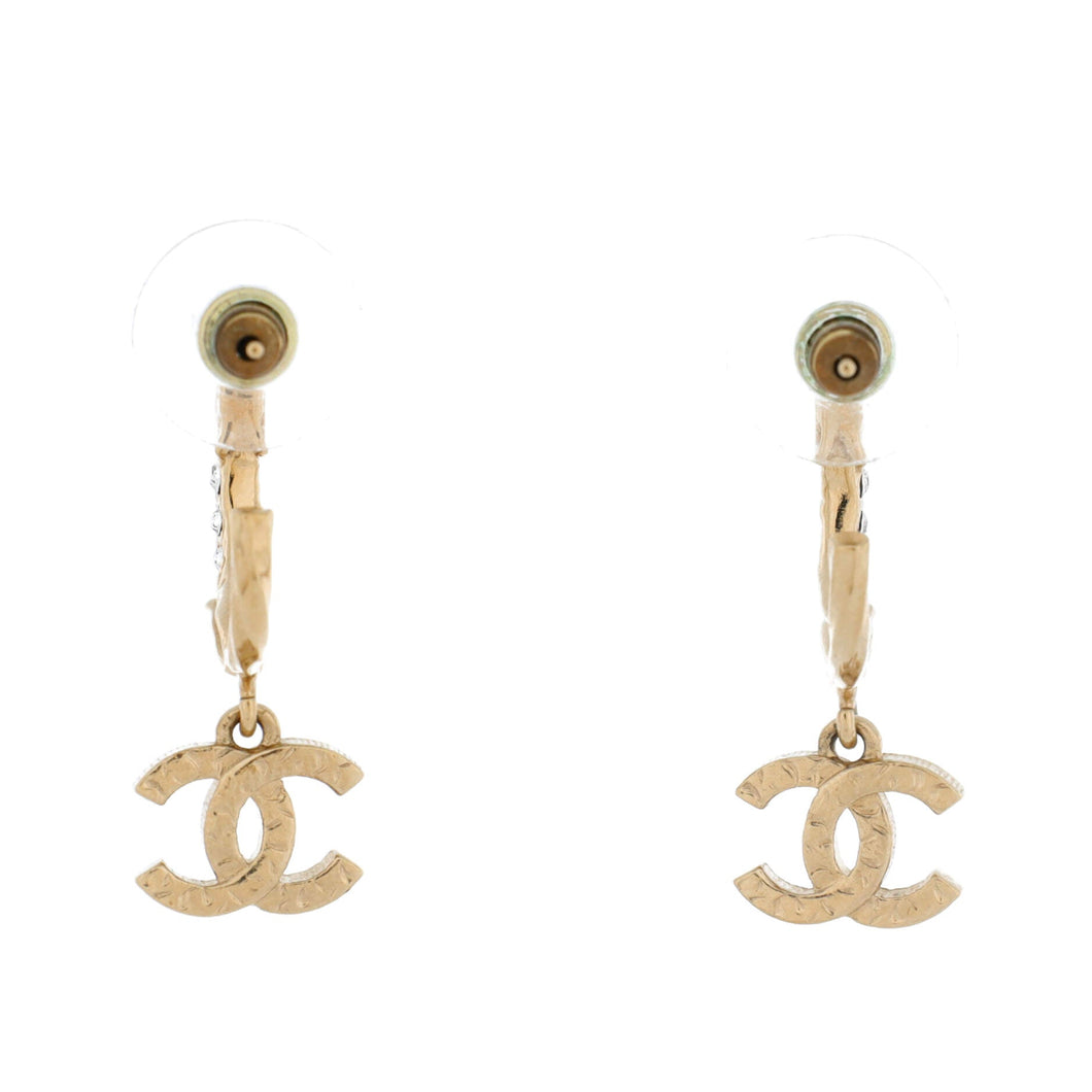CC Hoop Dangle Earrings Metal with Crystal