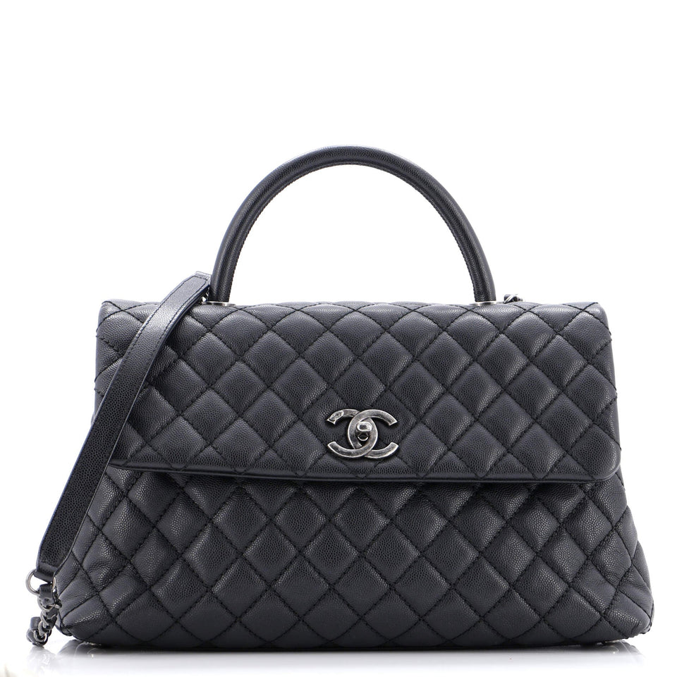 Coco Top Handle Bag Quilted Caviar Medium
