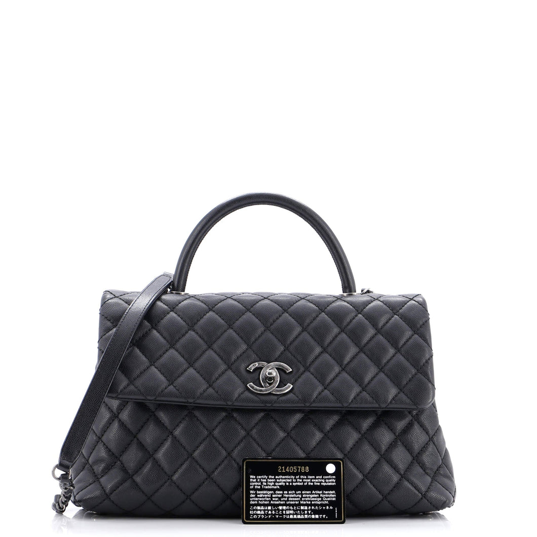 Coco Top Handle Bag Quilted Caviar Medium