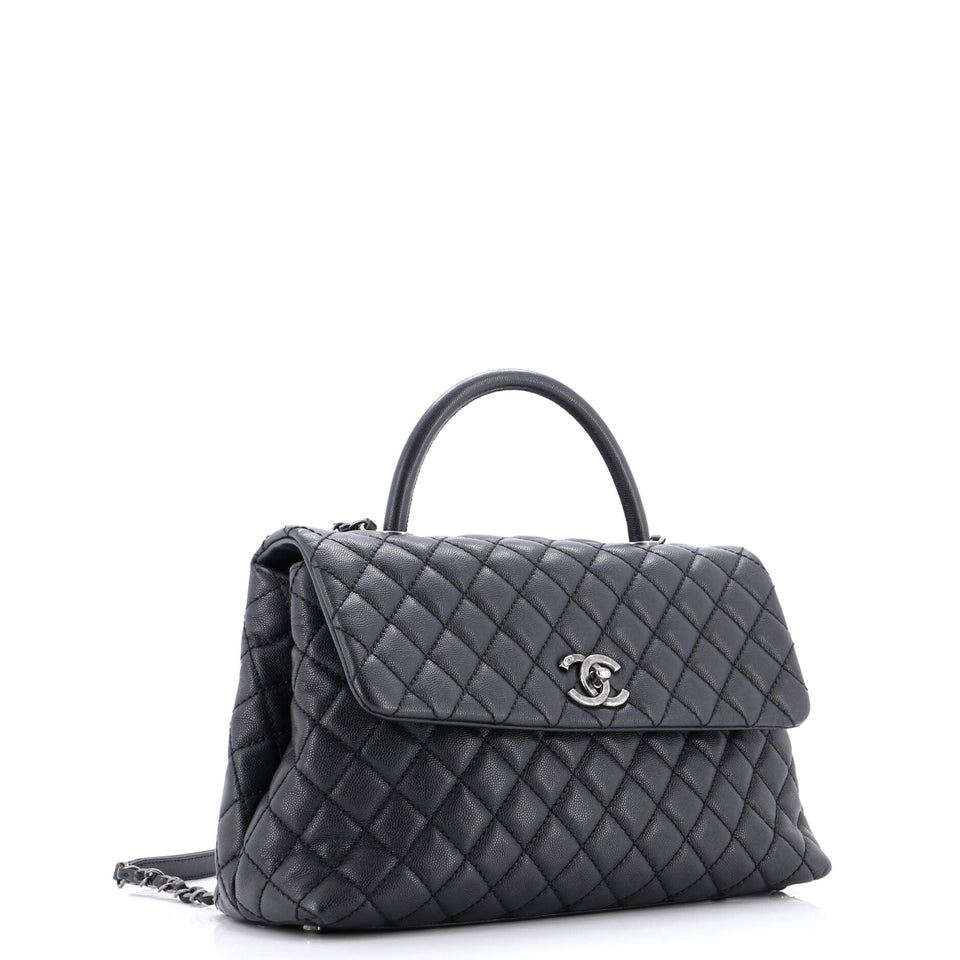 Coco Top Handle Bag Quilted Caviar Medium
