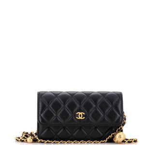Pearl Crush Flap Phone Holder with Chain Quilted Lambskin