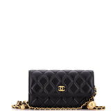 Pearl Crush Flap Phone Holder with Chain Quilted Lambskin