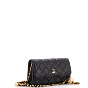 Pearl Crush Flap Phone Holder with Chain Quilted Lambskin